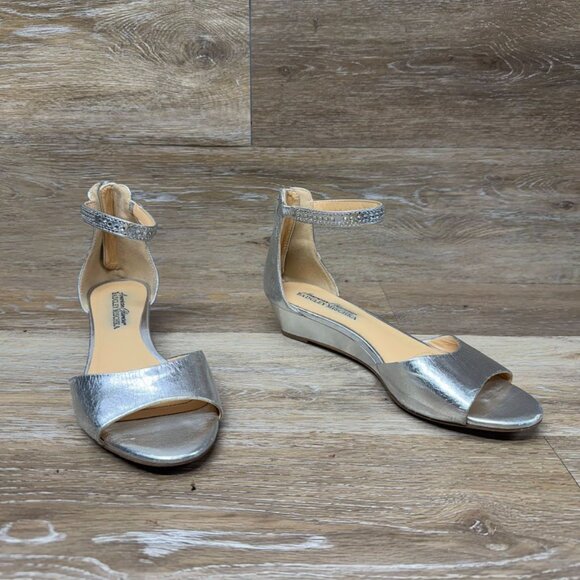 Badgley Mischka Silver Open Toe Rhinestone Ankle Strap Sandals Women's Size 7 - Picture 5 of 6